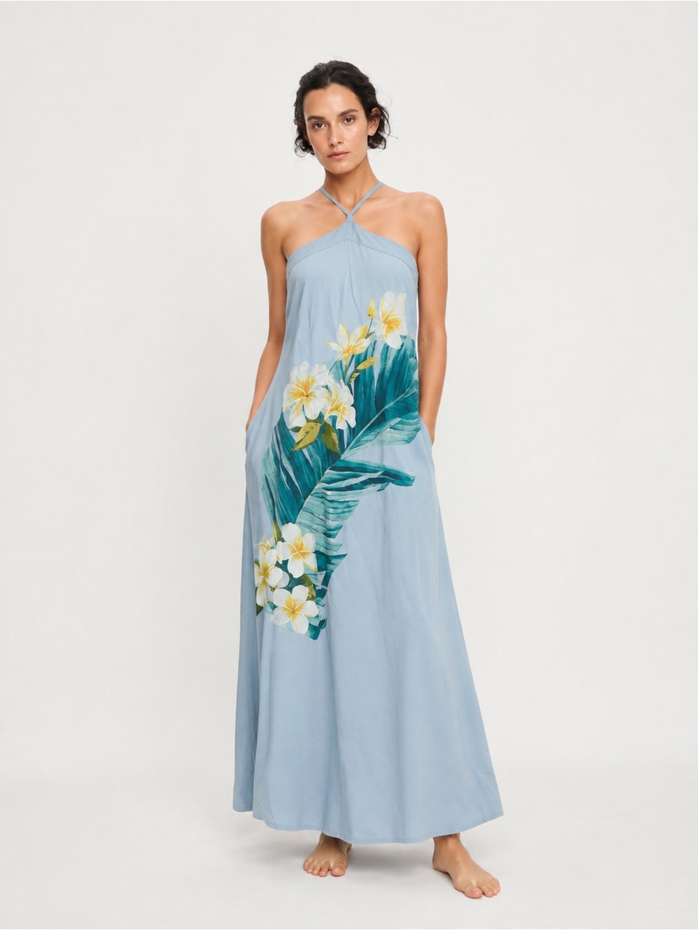 Midnight Sky Blue Tropical Floral Maxi Dress – Size M/M